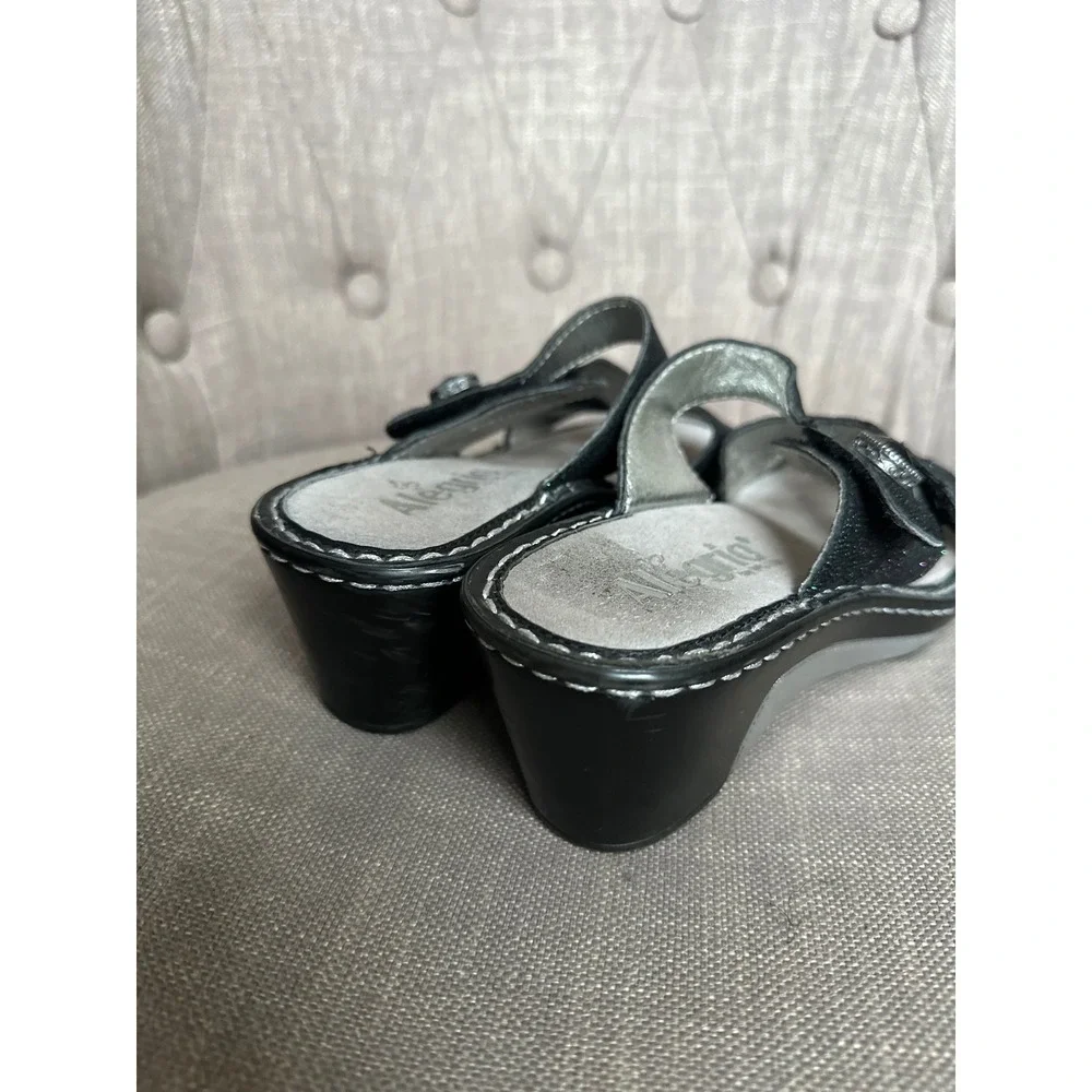 Alegria PG Lite‎ Black Glitter Wedge Sandals Women 35 Gemstone Comfort Slip On